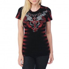 Sinful AFFLICTION Women T-Shirt LAND HO Rhinestones